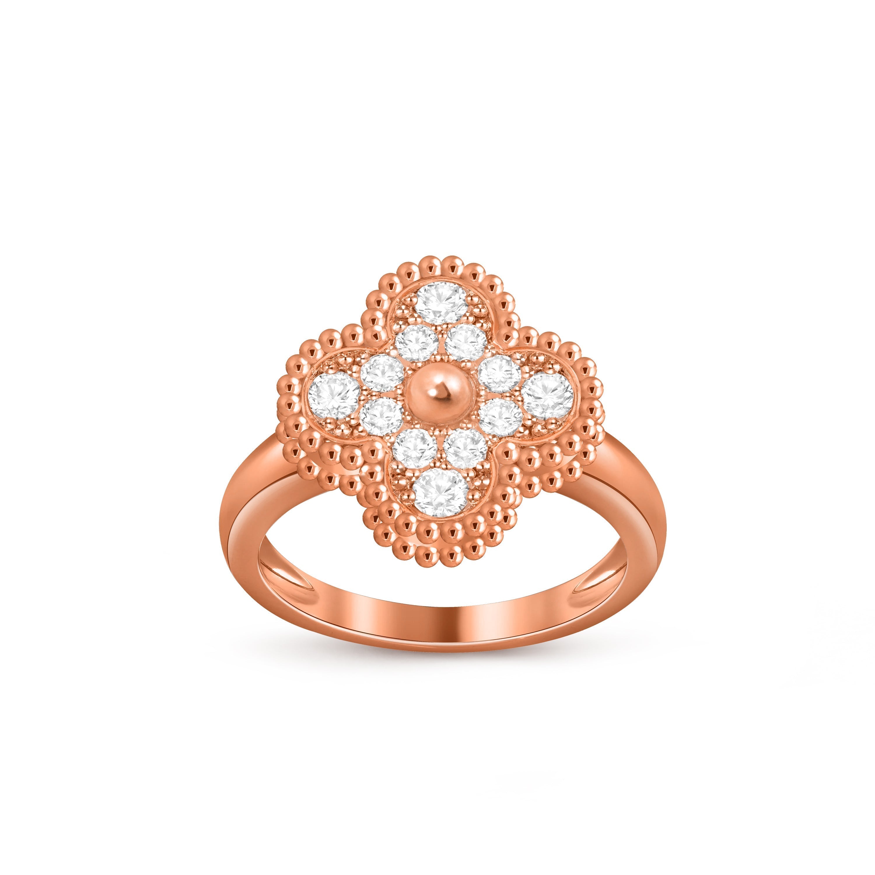 Glücks-Klee-Ring aus Roségold im Vintage-Stil – Luxuriöse Edelsteinkollektion