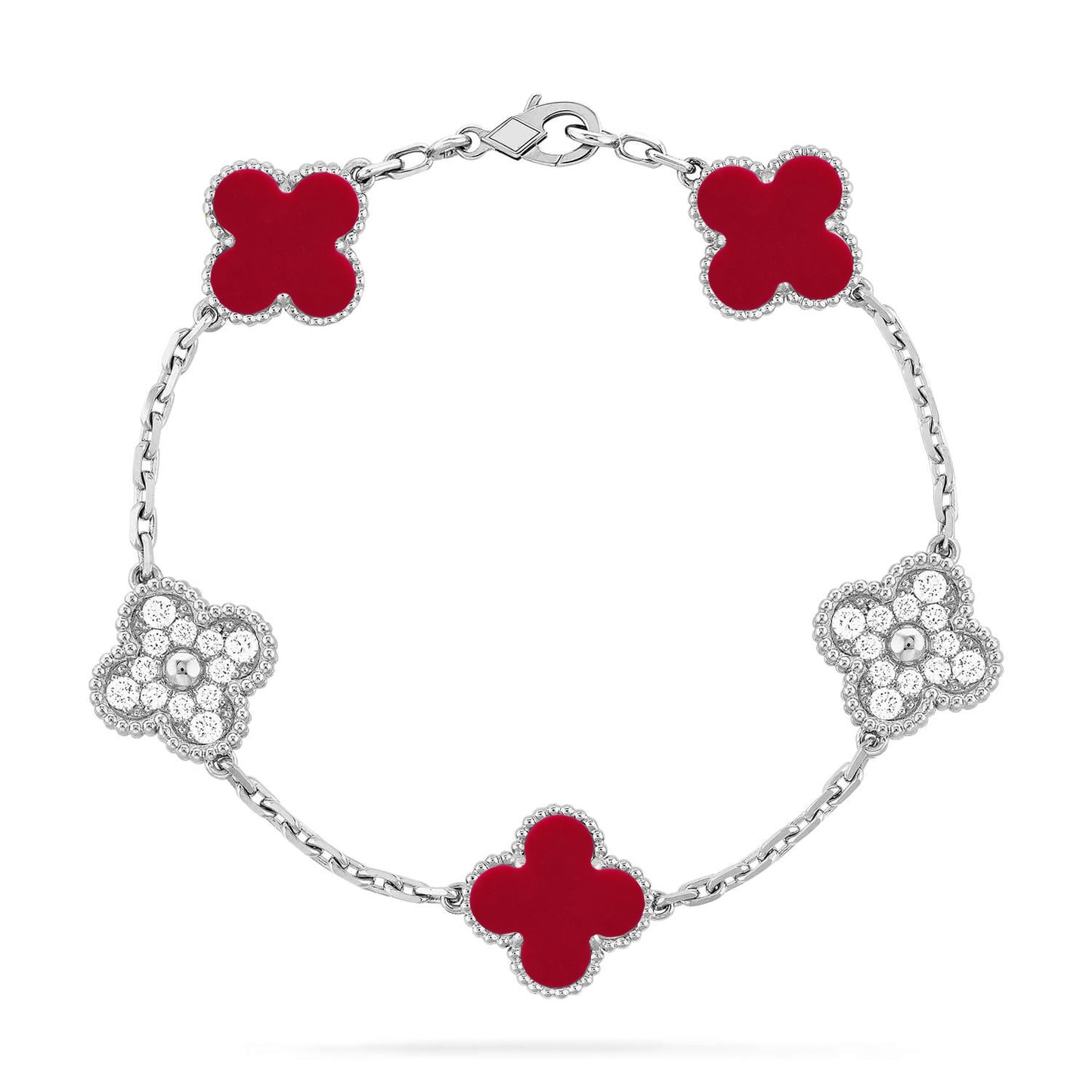 Lucky Clover 5-Motif Bracelet - Red Carnelian Collection