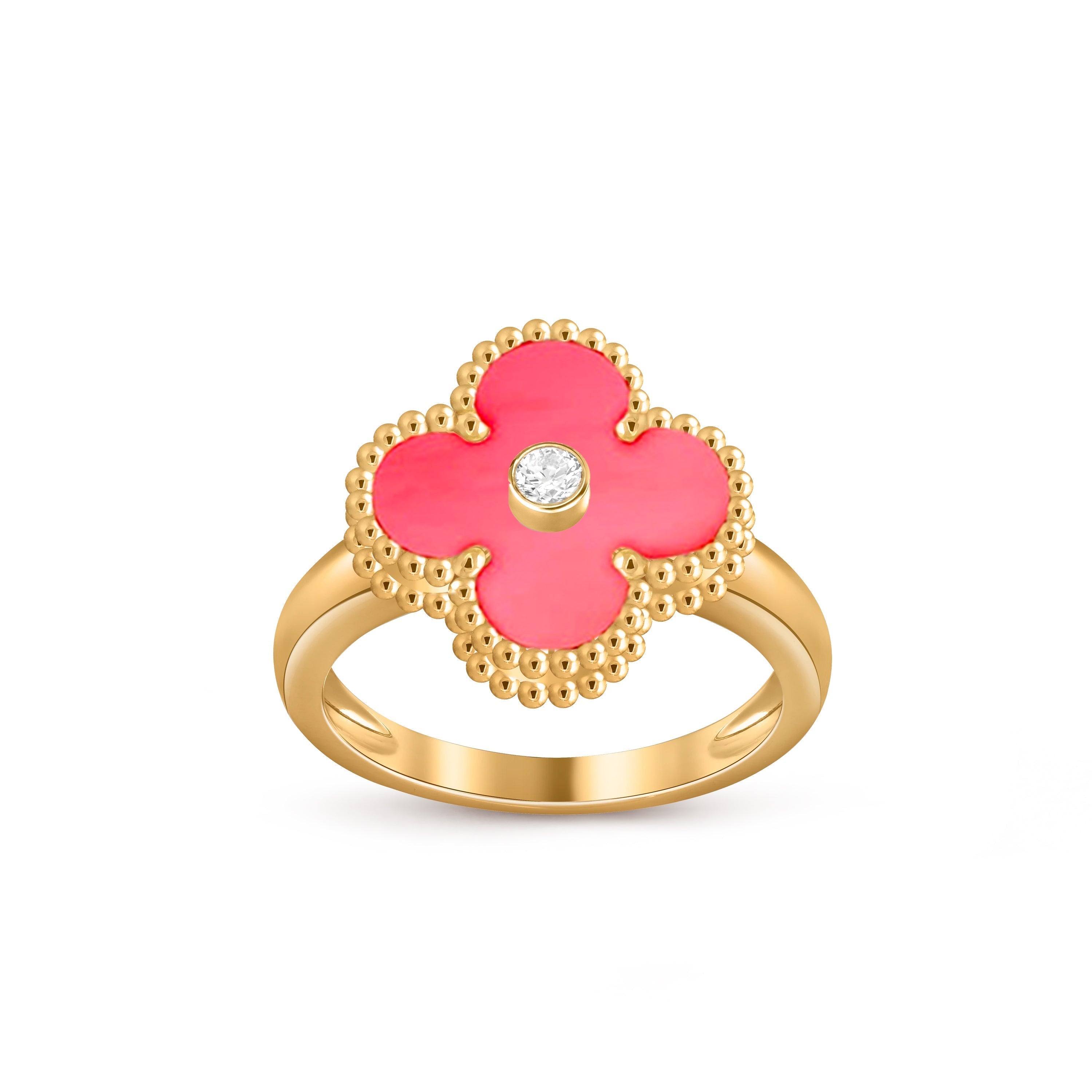Kleeblatt-Ring mit Diamantakzenten aus Gold – Luxuriöse Edelsteinkollektion