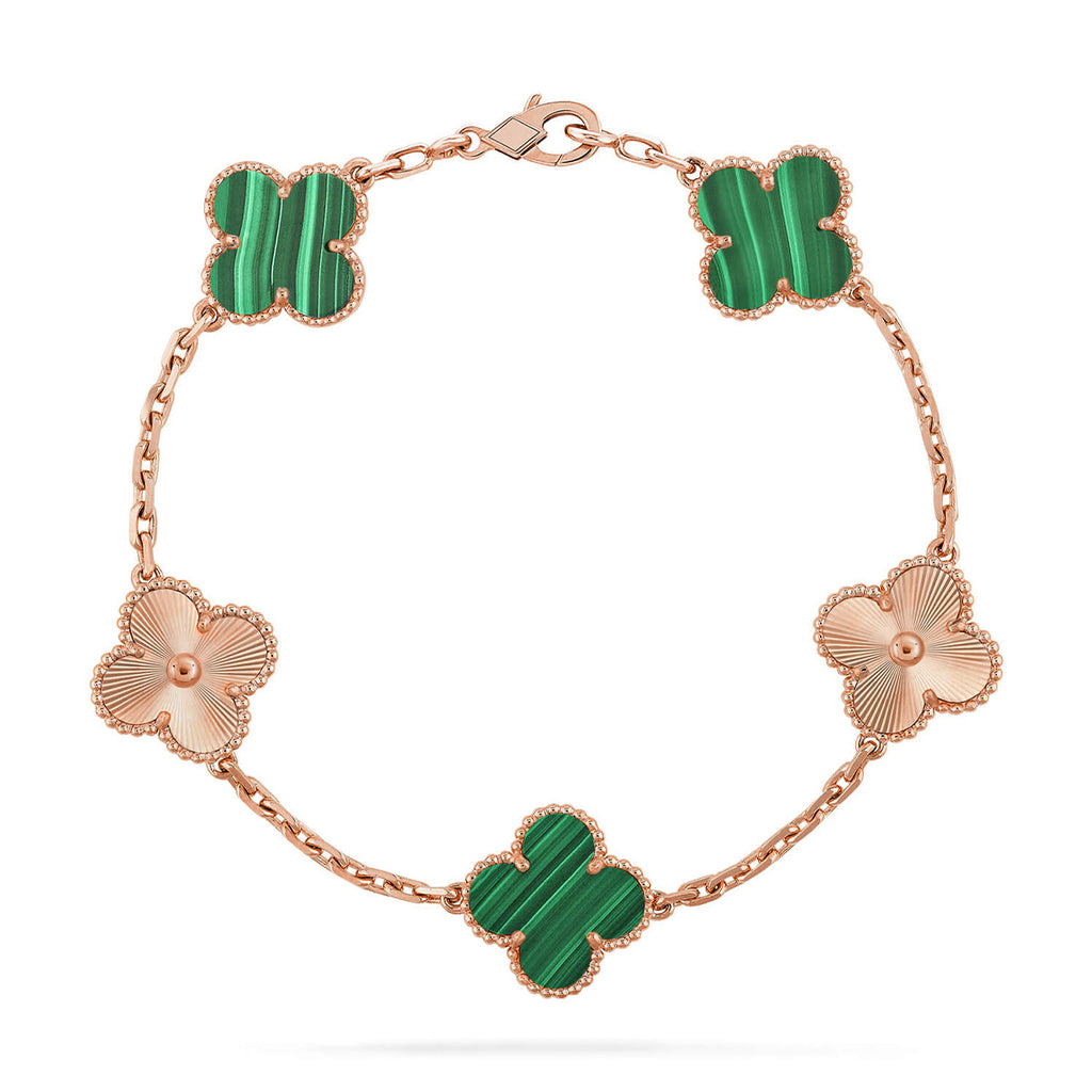 Lucky Clover 5-Motif Bracelet - Malachite Collection