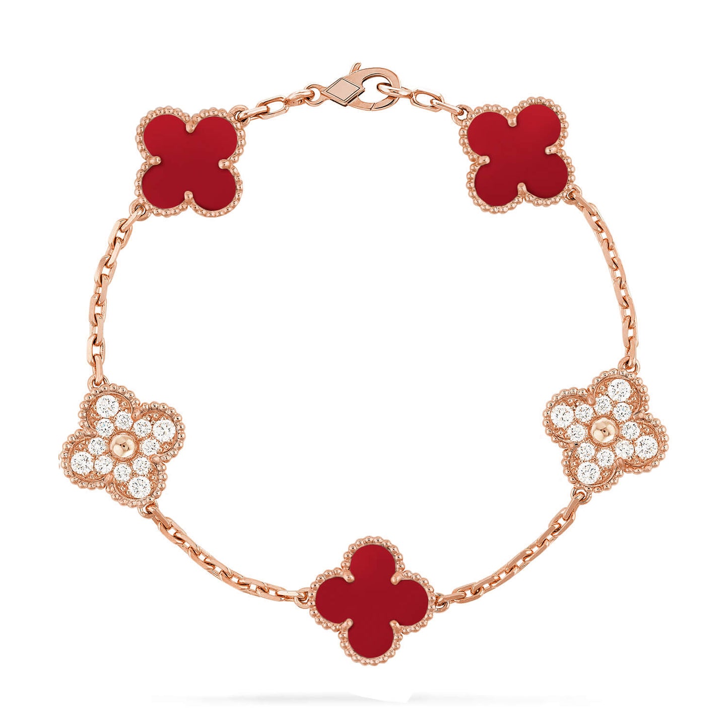 Lucky Clover 5-Motif Bracelet - Red Carnelian Collection