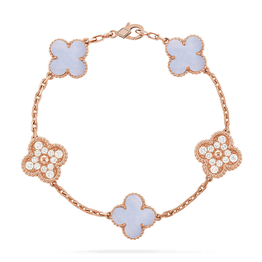 Lucky 5-Motif Clover Serenity Bracelet - Natural Violet Gemstone