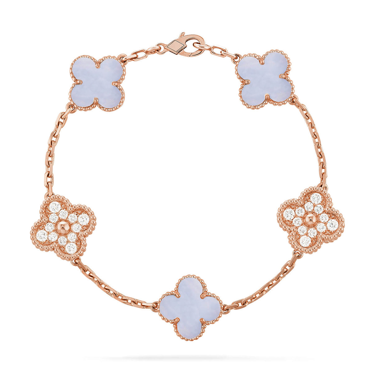 Lucky 5-Motif Clover Serenity Bracelet - Natural Violet Gemstone
