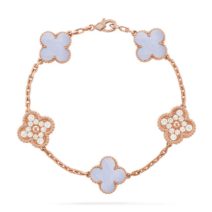 Armband Lucky Clover mit 5 Motiven – Kollektion aus violettem Chalcedon