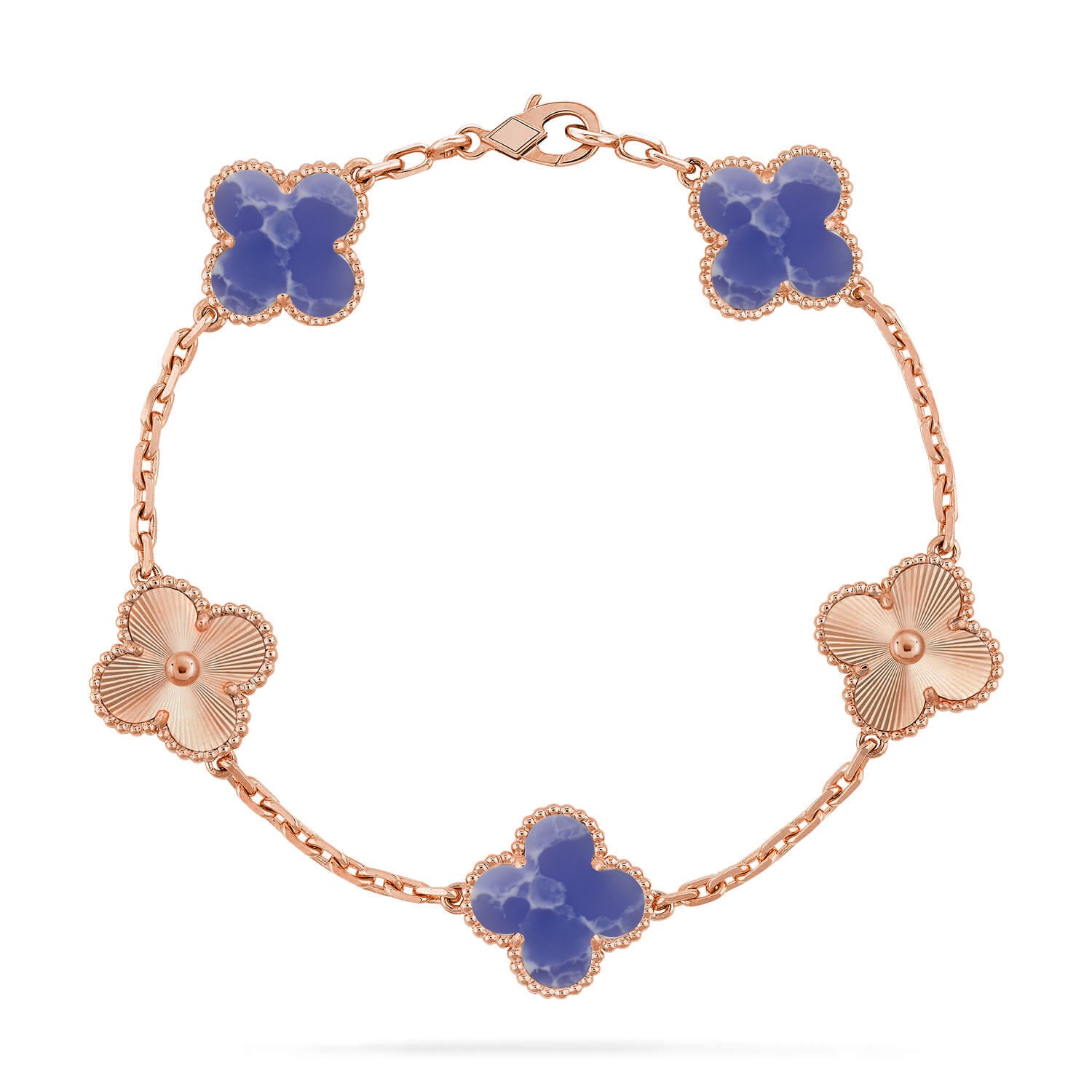 Lucky 5-Motif Clover Serenity Bracelet - Natural Blue Larimar Gemstone