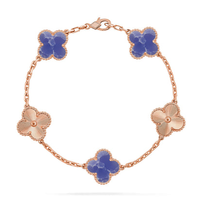 Glücksklee 5-Motiv-Armband – Blaue Larimar-Kollektion