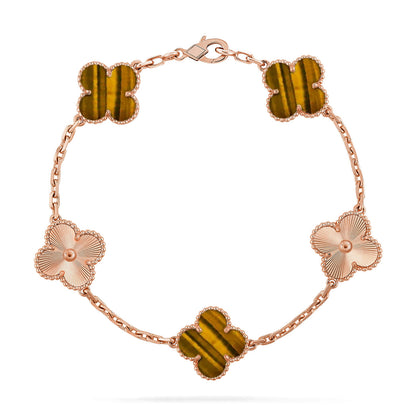 Lucky Clover 5-Motif Bracelet -  Tiger’s Eye Collection