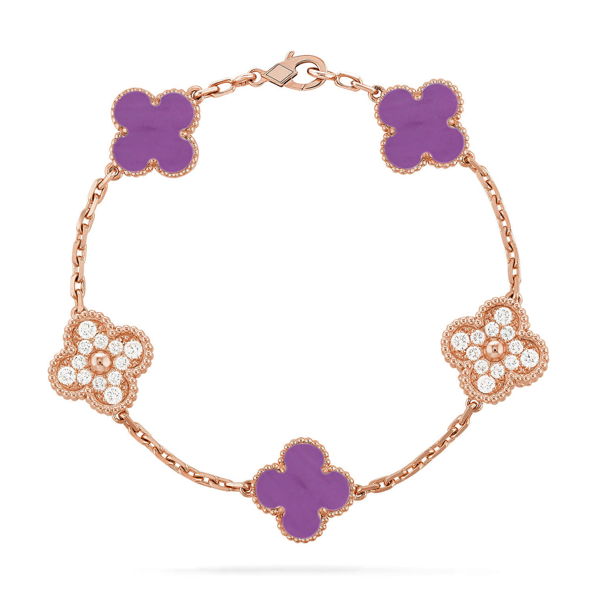 Lucky 5-Motif Clover Serenity Bracelet - Natural Violet Gemstone