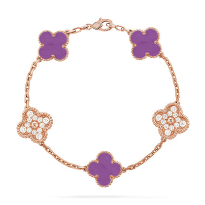 Lucky Clover Armband mit 5 Motiven – Violet Collection