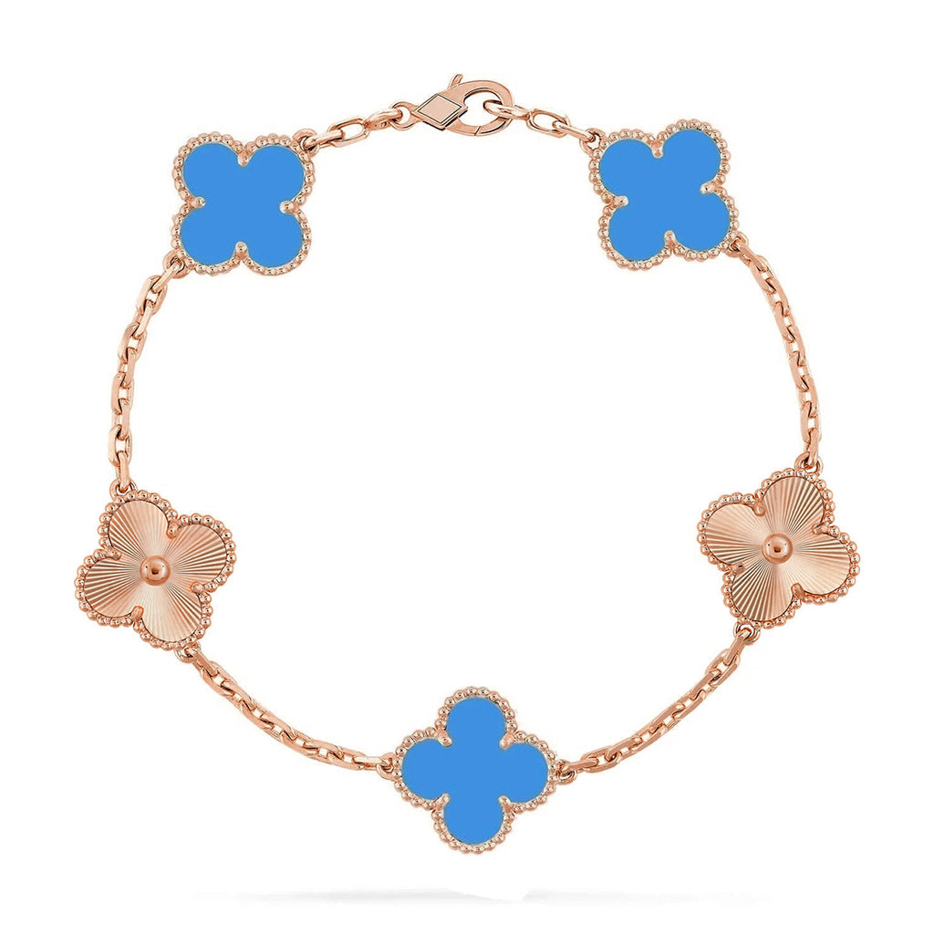 Lucky Clover 5-Motif Bracelet - Blue Agate Collection