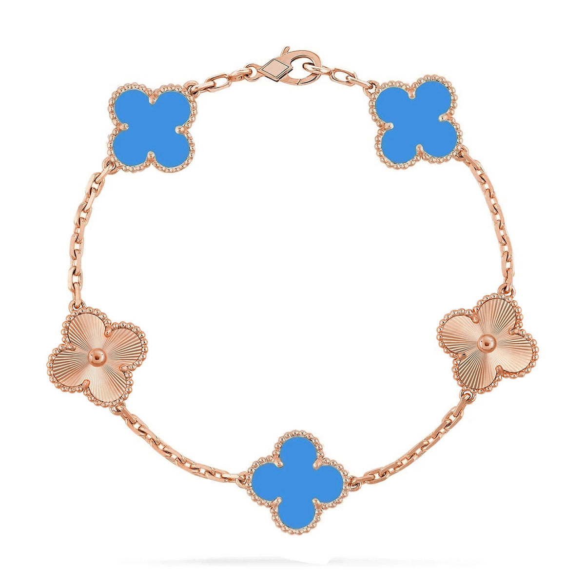 Lucky 5-Motif Clover Serenity Bracelet - Natural Blue Agate