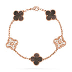 Glücks-Armband mit 5-Motiv-Kleeblatt und Perlmutt – Naturfarbenes graues Perlmutt