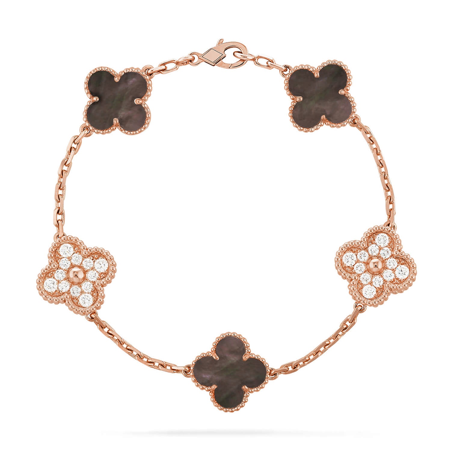 Lucky 5-Motif Clover Serenity Bracelet - Natural Grey Mother of Pearl