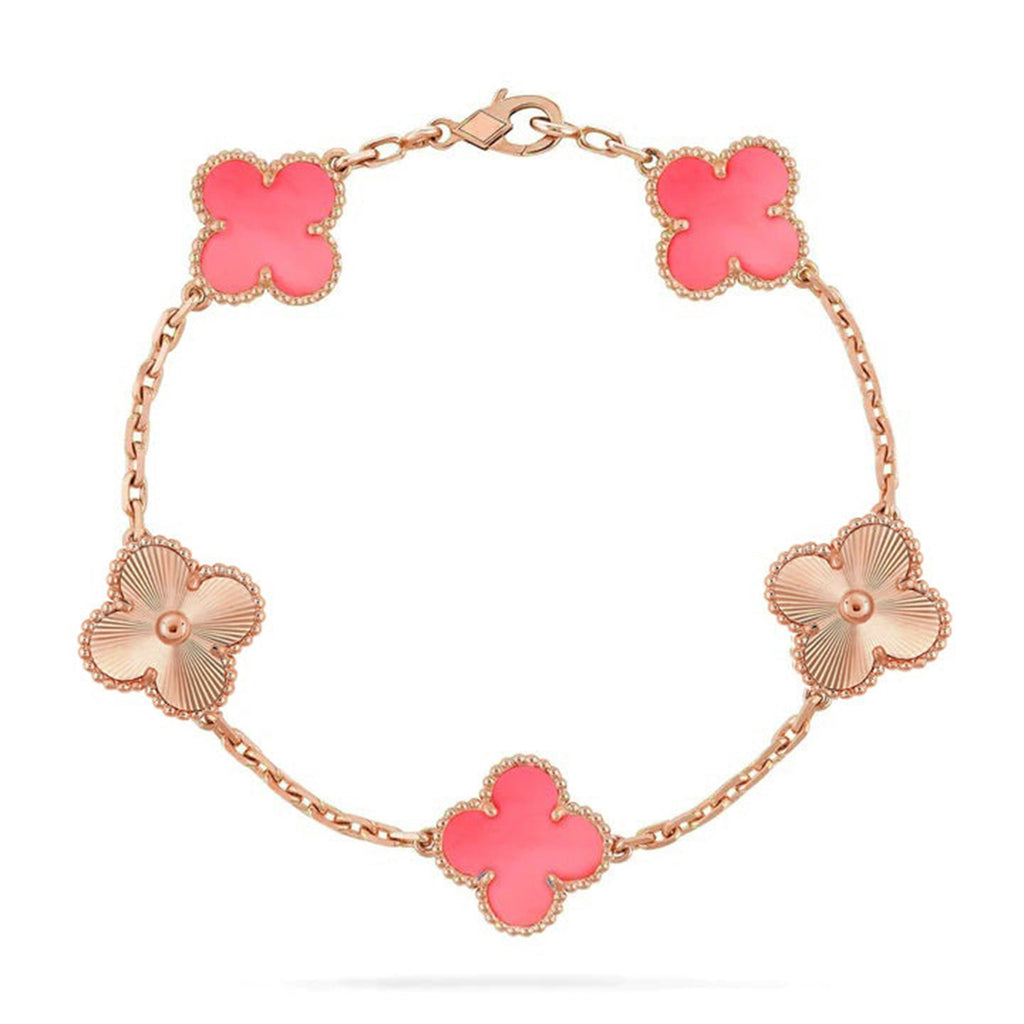 Lucky 5-Motif Clover Serenity Bracelet - Natural Pink Mother of Pearl