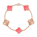 Lucky 5-Motif Clover Serenity Bracelet - Natural Pink Mother of Pearl