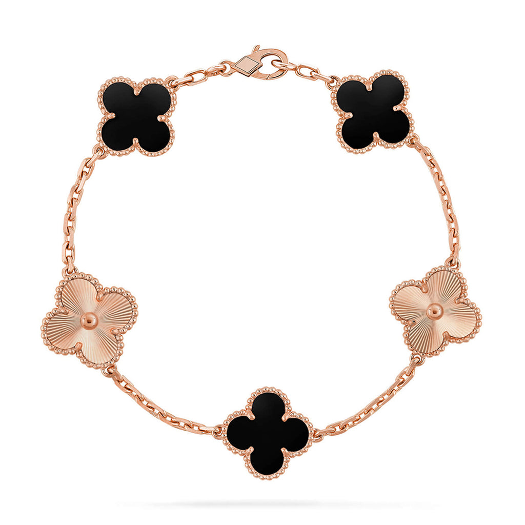 Lucky Clover 5-Motiv Armband – Black Onyx Kollektion