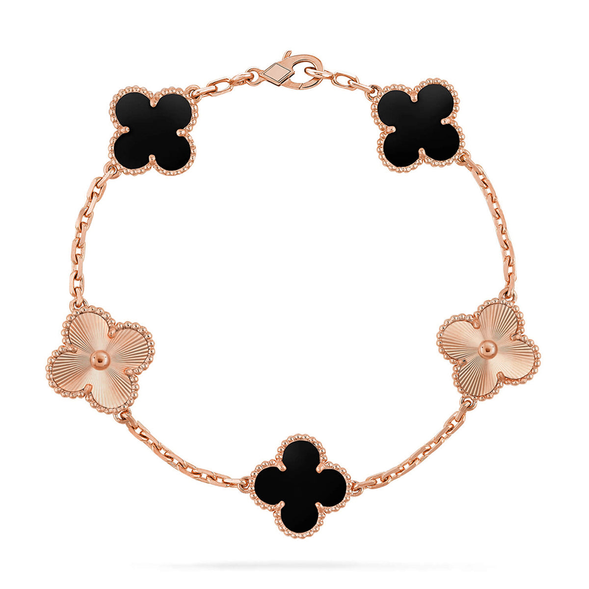 Lucky 5-Motif Clover Obsidian Protective Bracelet - Natural Black Obsidian