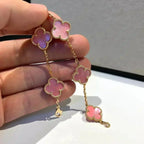 Lucky 5-Motif Clover Serenity Bracelet - Natural Pink Mother of Pearl