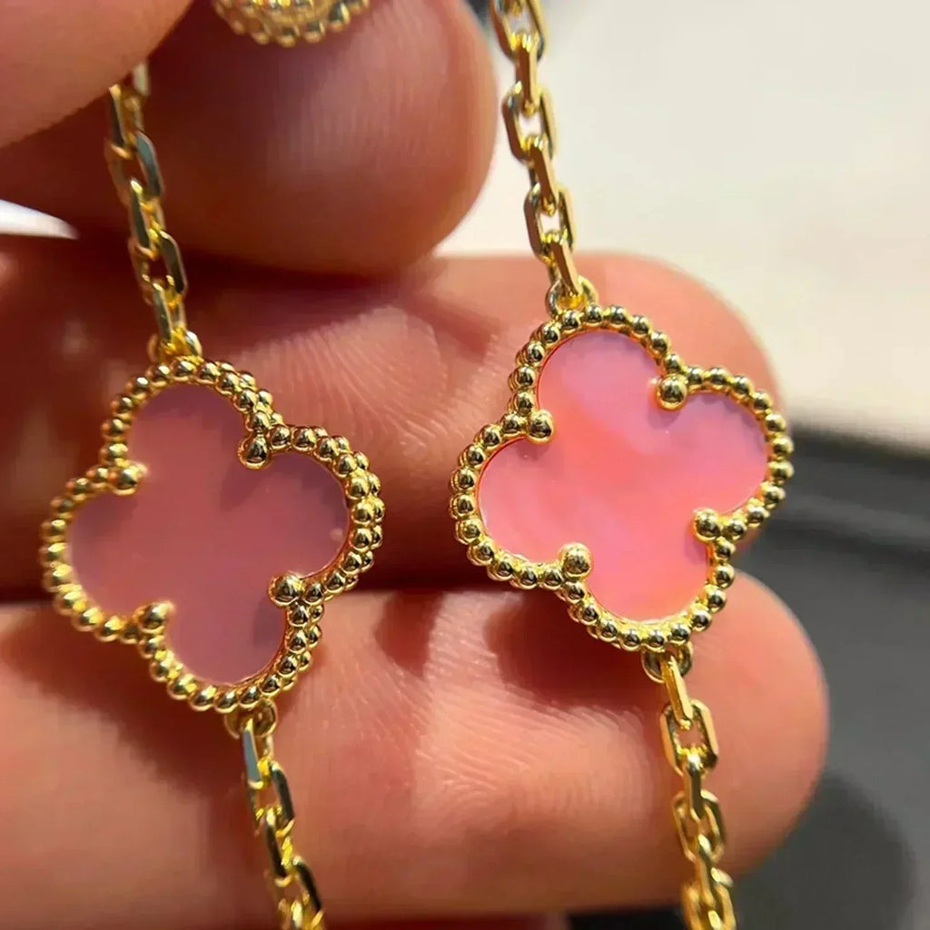 Lucky 5-Motif Clover Serenity Bracelet - Natural Pink Mother of Pearl