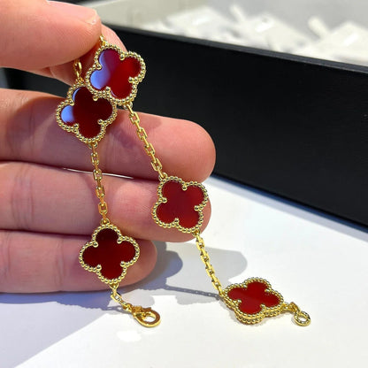 Lucky Clover 5-Motif Bracelet - Red Carnelian Collection