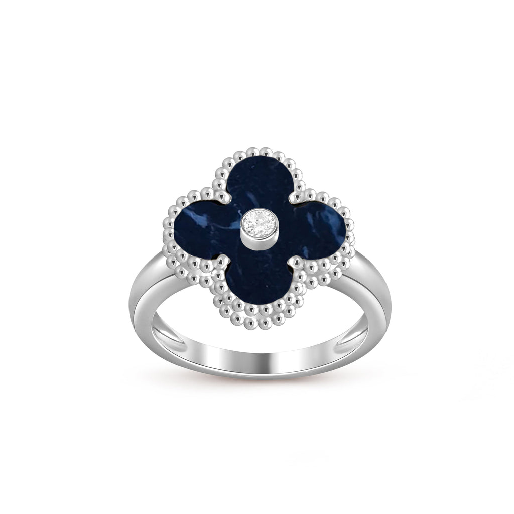 Lucky Clover Diamond-Accent White Gold Ring - Luxury Gemstone Collection