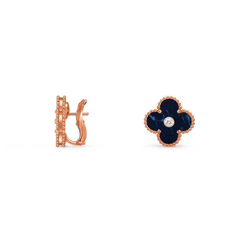 15mm Clover Flower Stud Earrings - Signature Diamond-Rose Gold Collection