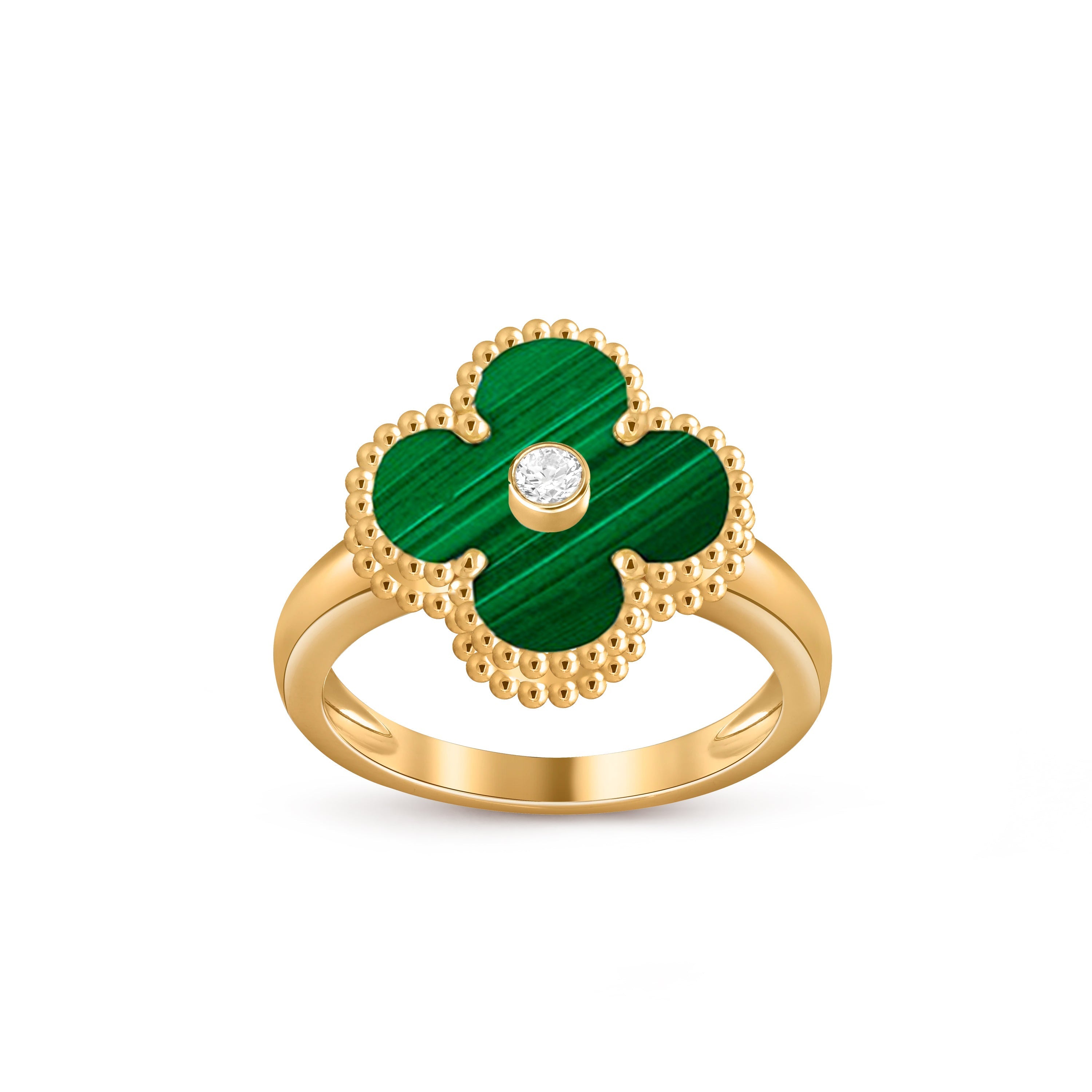 Kleeblatt-Ring mit Diamantakzenten aus Gold – Luxuriöse Edelsteinkollektion