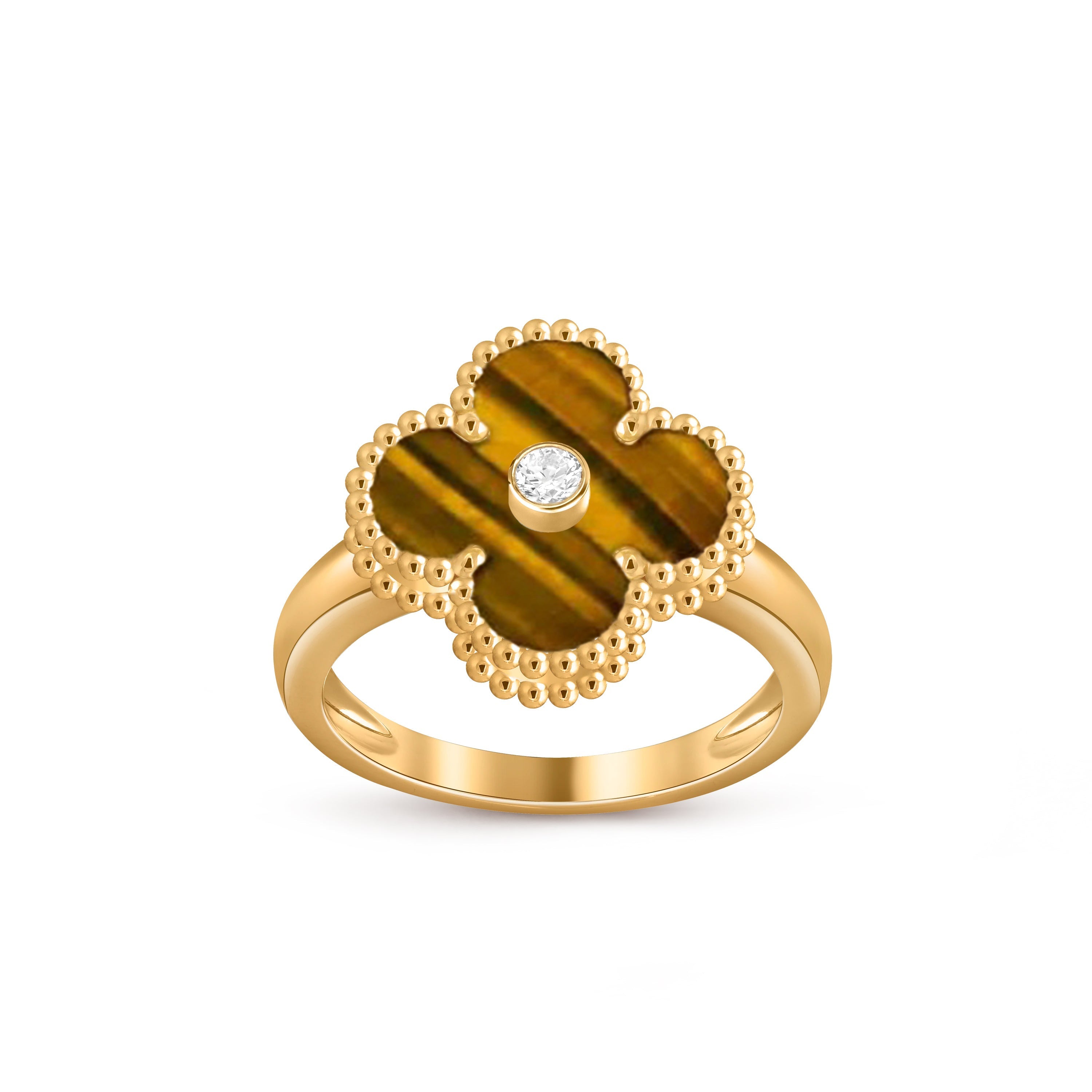 Kleeblatt-Ring mit Diamantakzenten aus Gold – Luxuriöse Edelsteinkollektion