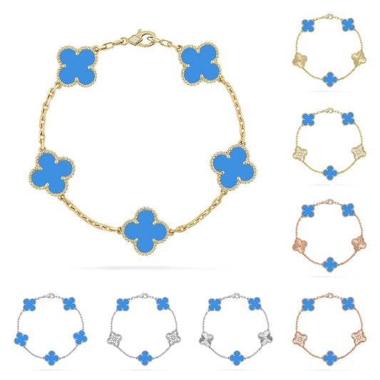 Armband Lucky Clover mit 5 Motiven – Kollektion Blauer Achat