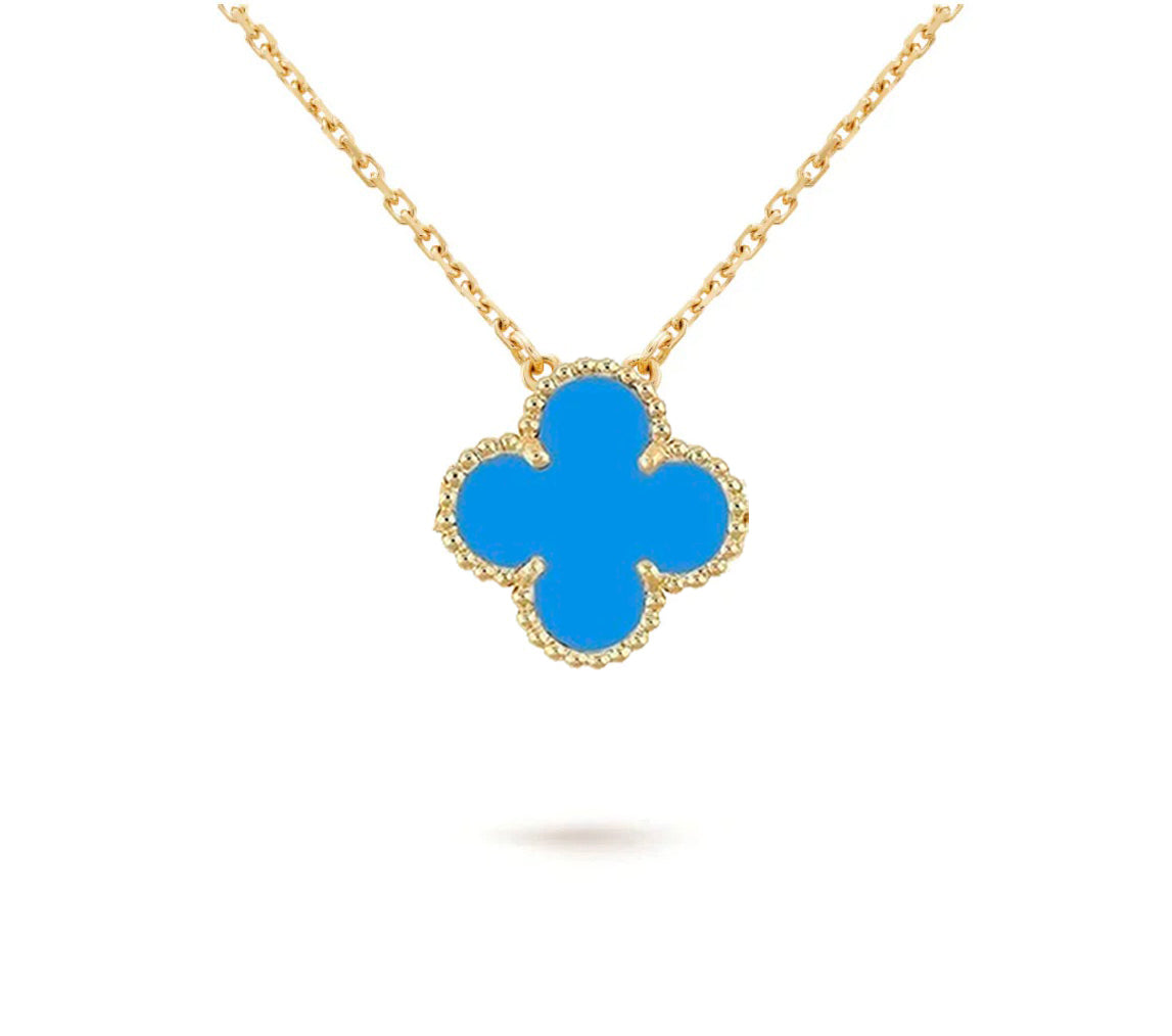 15mm Clover Flower Pendant Necklace - Natural Gemstone Signature Collection