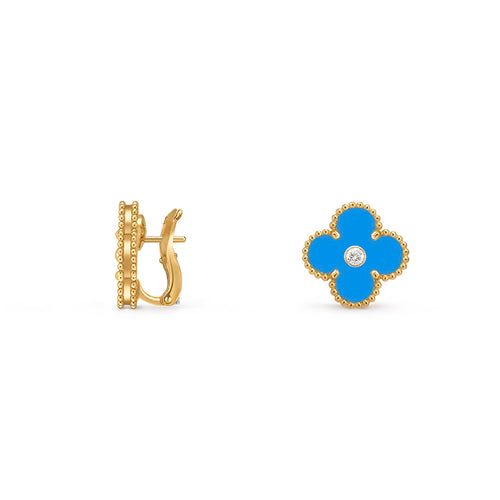 15mm Clover Flower Stud Earrings - Signature Diamond-Gold Collection