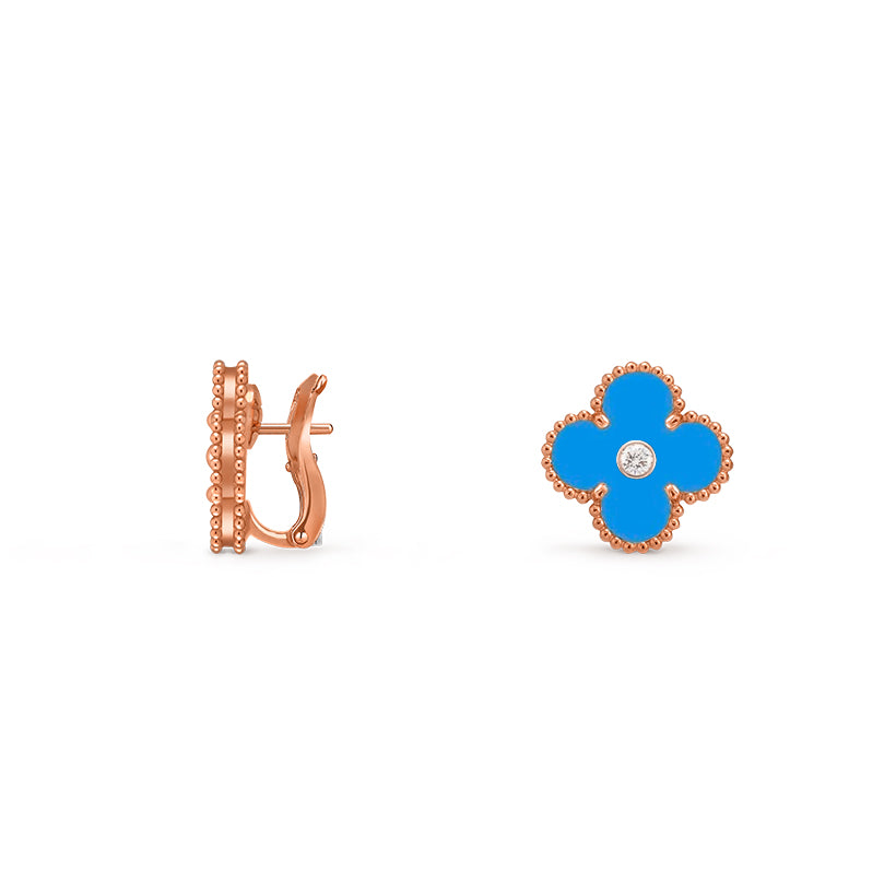 15mm Clover Flower Stud Earrings - Signature Diamond-Rose Gold Collection