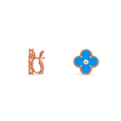 15mm Clover Flower Stud Earrings Diamond-Rose Gold Collection