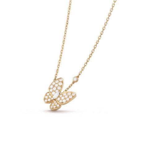 Schmetterlings-Diamant-Charm-Halskette - Zierlicher Pavé-Kristallanhänger