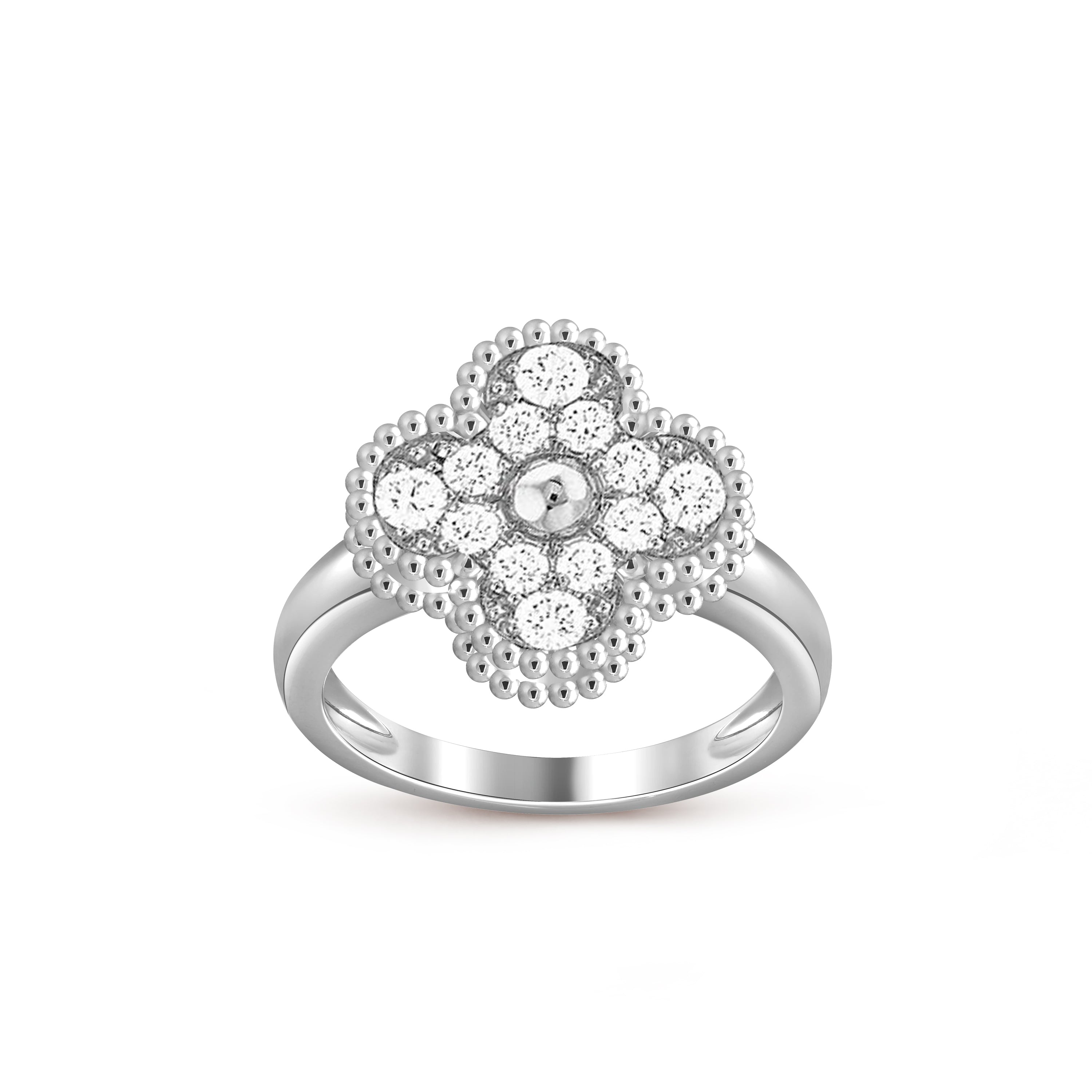Glücks-Kleeblatt Vintage Weißgoldring - Luxuriöse Edelsteinkollektion