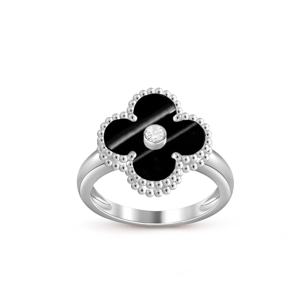 Lucky Clover Diamond-Accent White Gold Ring - Luxury Gemstone Collection