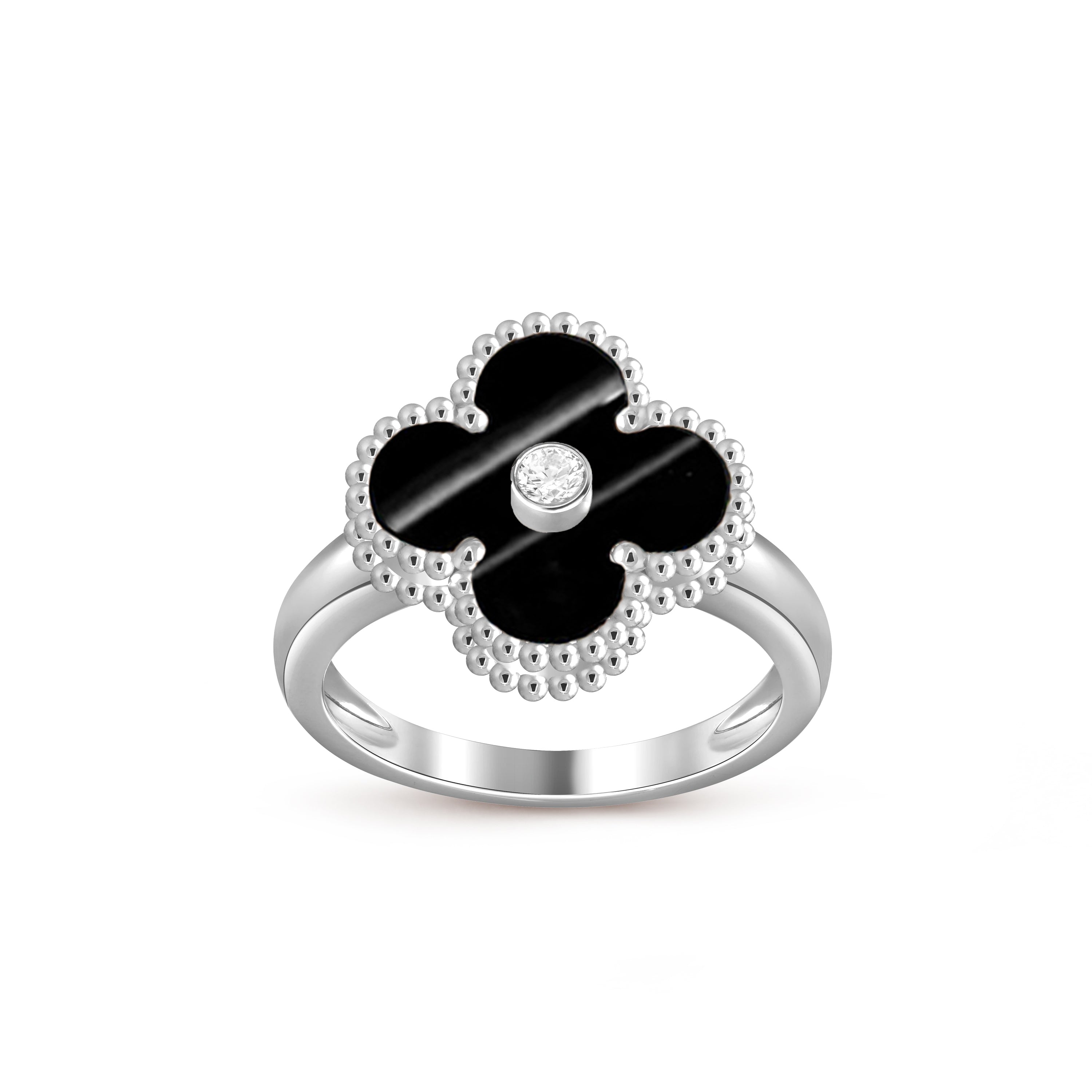 Glücks-Kleeblatt-Ring aus Weißgold mit Diamantakzent – Luxuriöse Edelsteinkollektion
