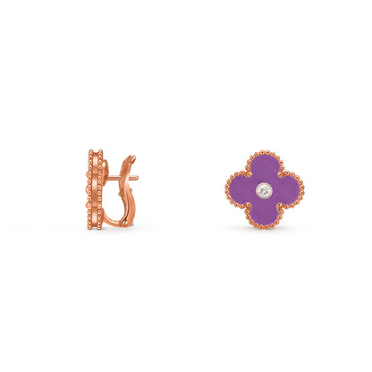 15mm Clover Flower Stud Earrings Diamond-Rose Gold Collection