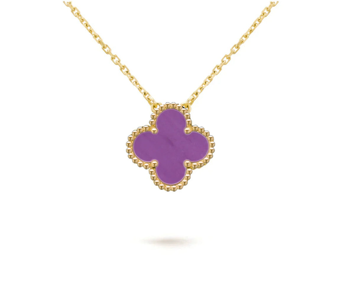 15mm Clover Flower Pendant Necklace - Natural Gemstone Signature Collection