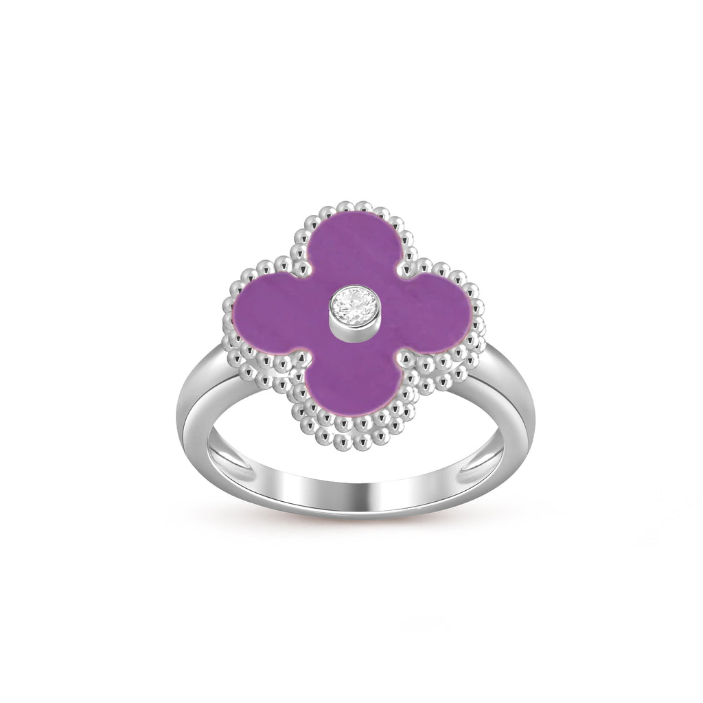 Lucky Clover Diamond-Accent White Gold Ring - Luxury Gemstone Collection