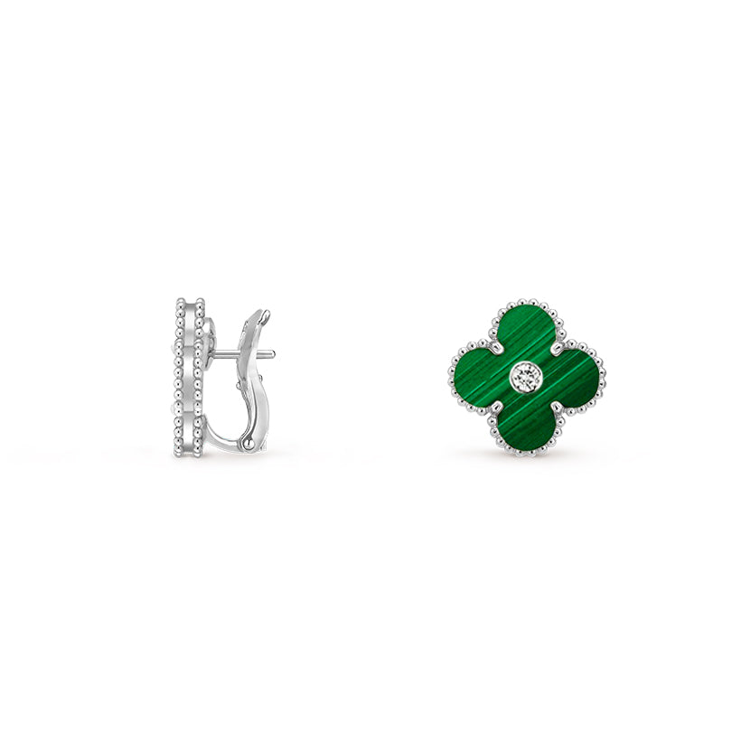 15mm Clover Flower Stud Earrings - Signature Diamond-White Gold Collection