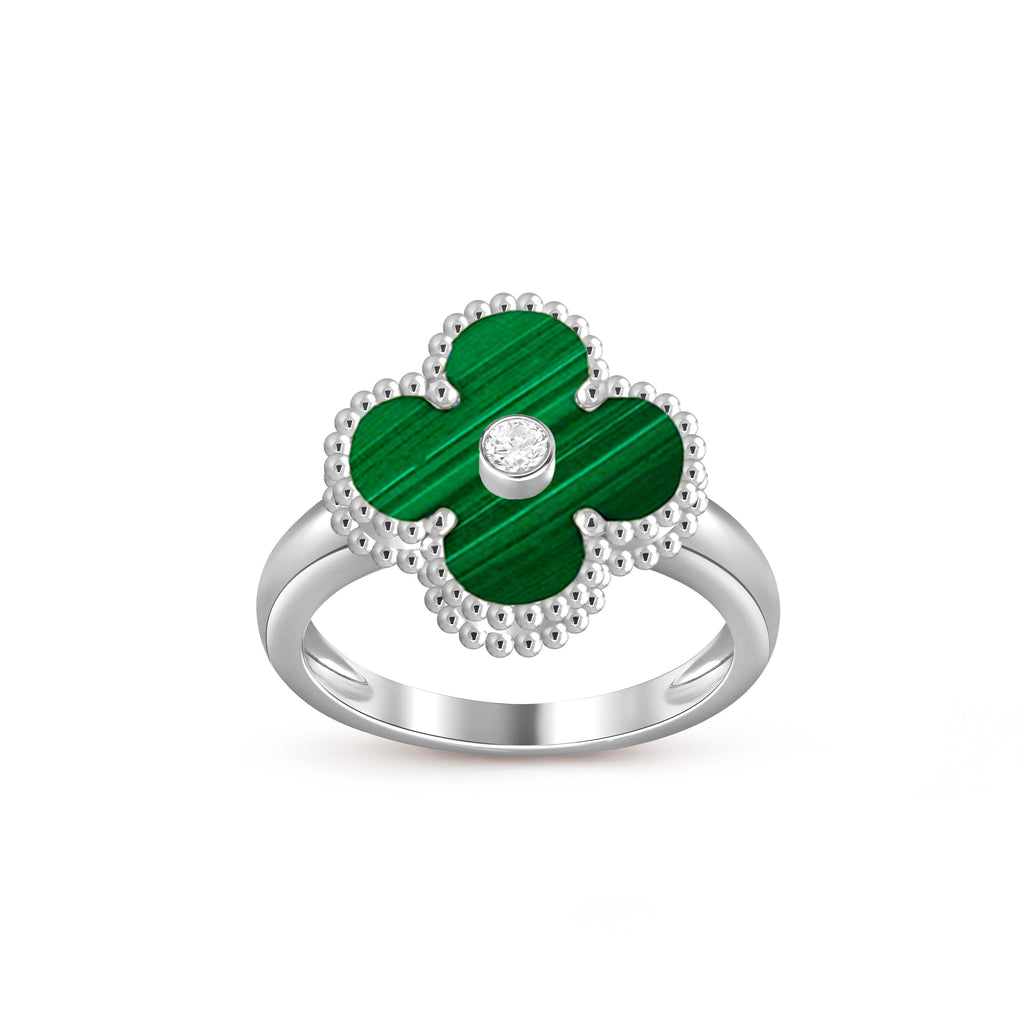 Lucky Clover Diamond-Accent White Gold Ring - Luxury Gemstone Collection