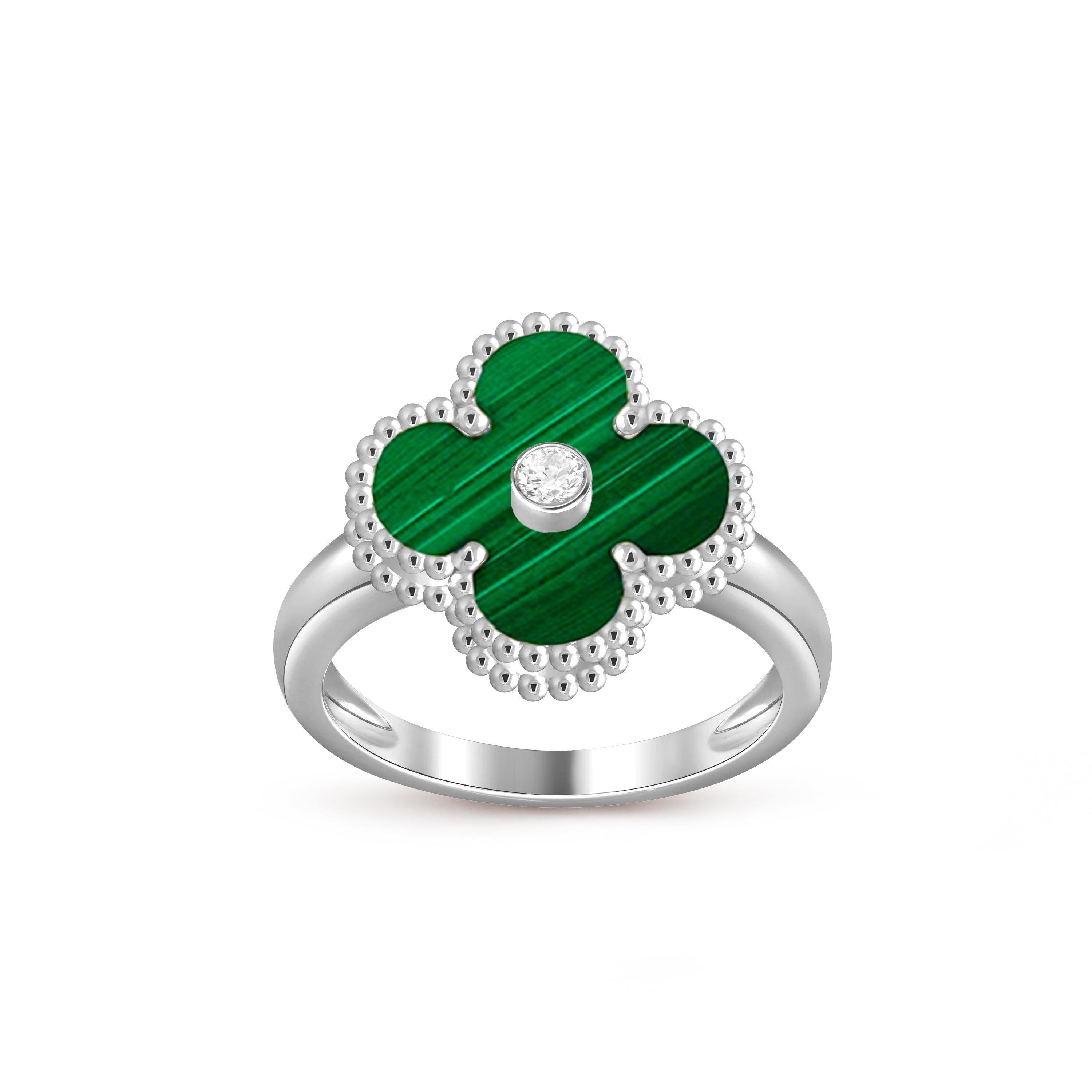 Glücks-Kleeblatt-Ring aus Weißgold mit Diamantakzent – Luxuriöse Edelsteinkollektion