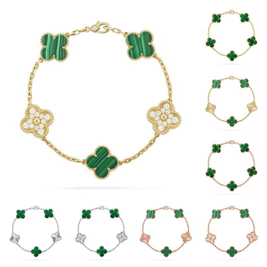 Glücksklee-Armband mit 5 Motiven – Malachit-Kollektion