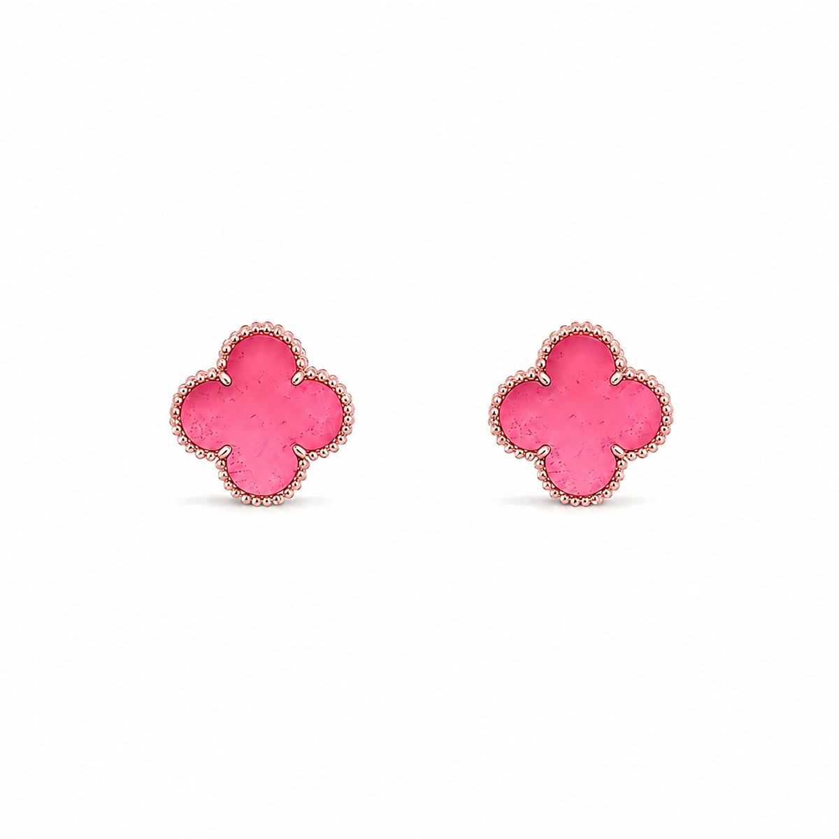 NEW CLOVER 15MM PINK ENAMEL STUD EARRINGS