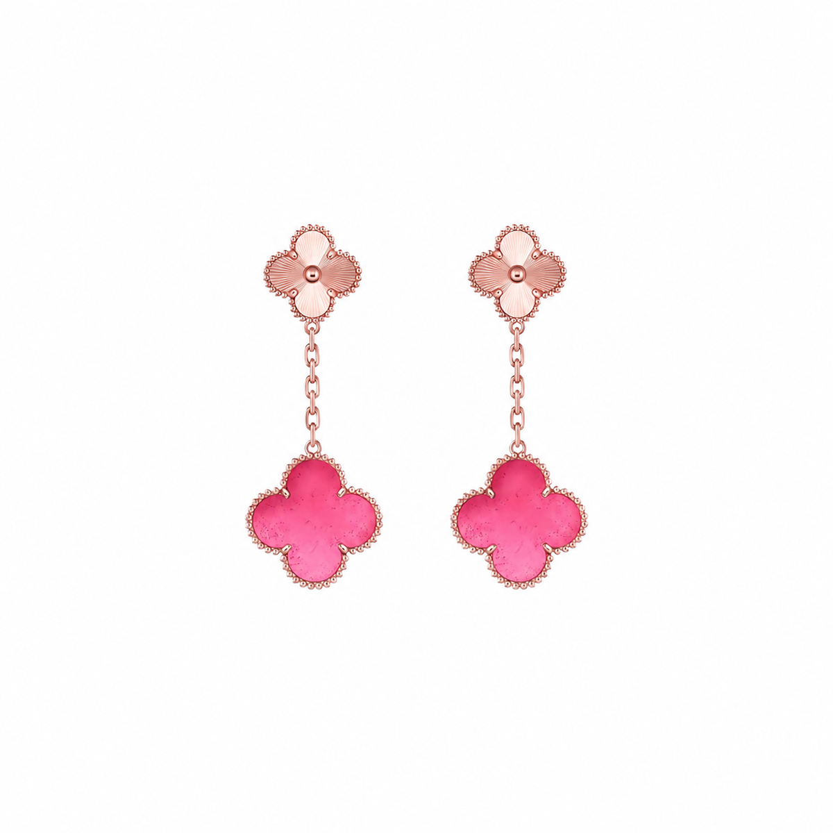 NEW CLOVER 2 MOTIF PINK ENAMEL EARRINGS