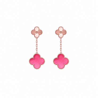 NEW CLOVER 2 MOTIF PINK ENAMEL EARRINGS
