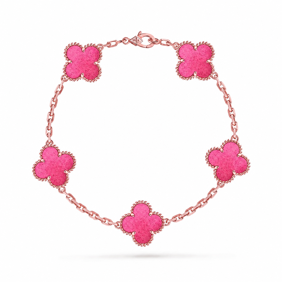 NEW CLOVER 5 MOTIFS PINK ENAMEL BRACELET