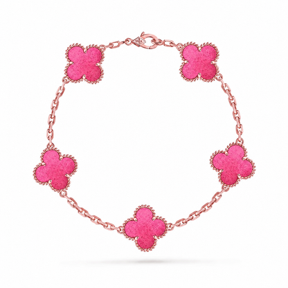 NEW CLOVER 5 MOTIFS PINK ENAMEL BRACELET