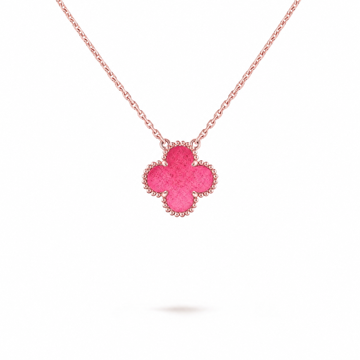NEW CLOVER 15MM PINK ENAMEL NECKLACE